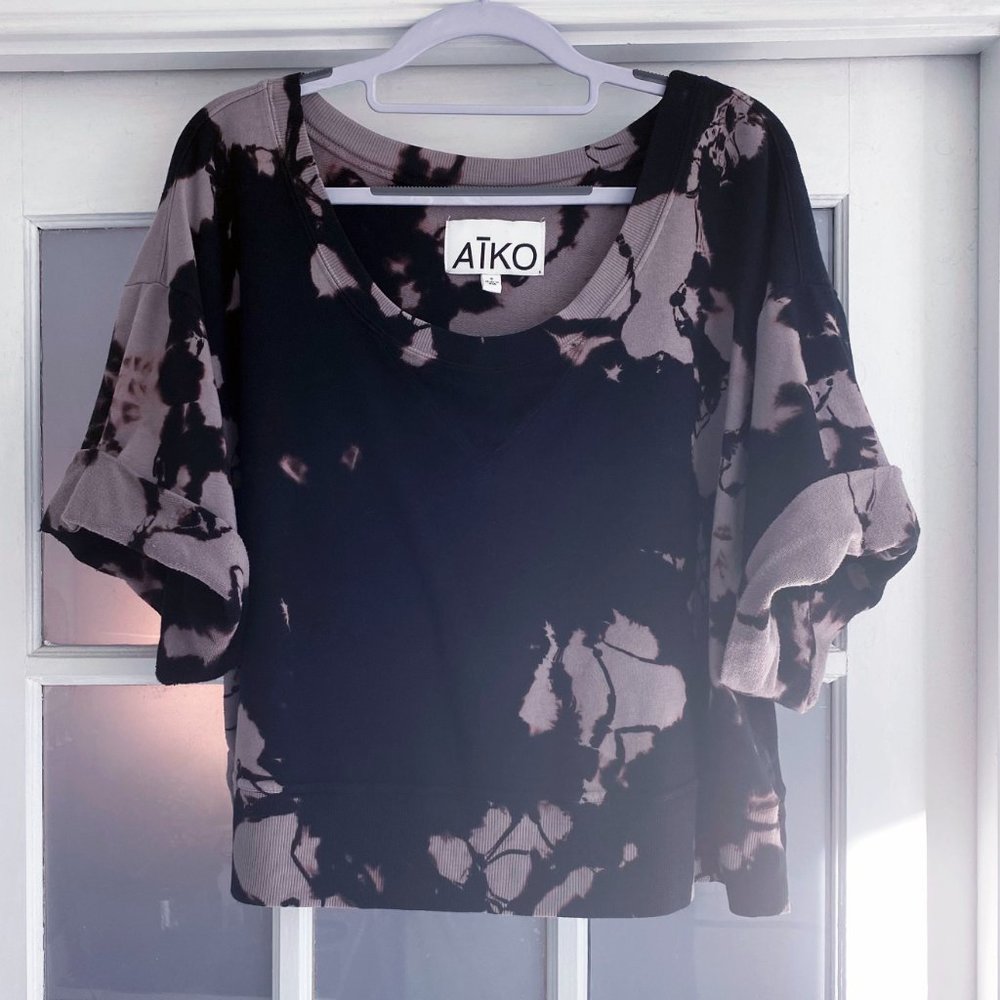 AIKO Black and Light Grayish Purple Tie Dye Oversized Cropped Sweatshirt